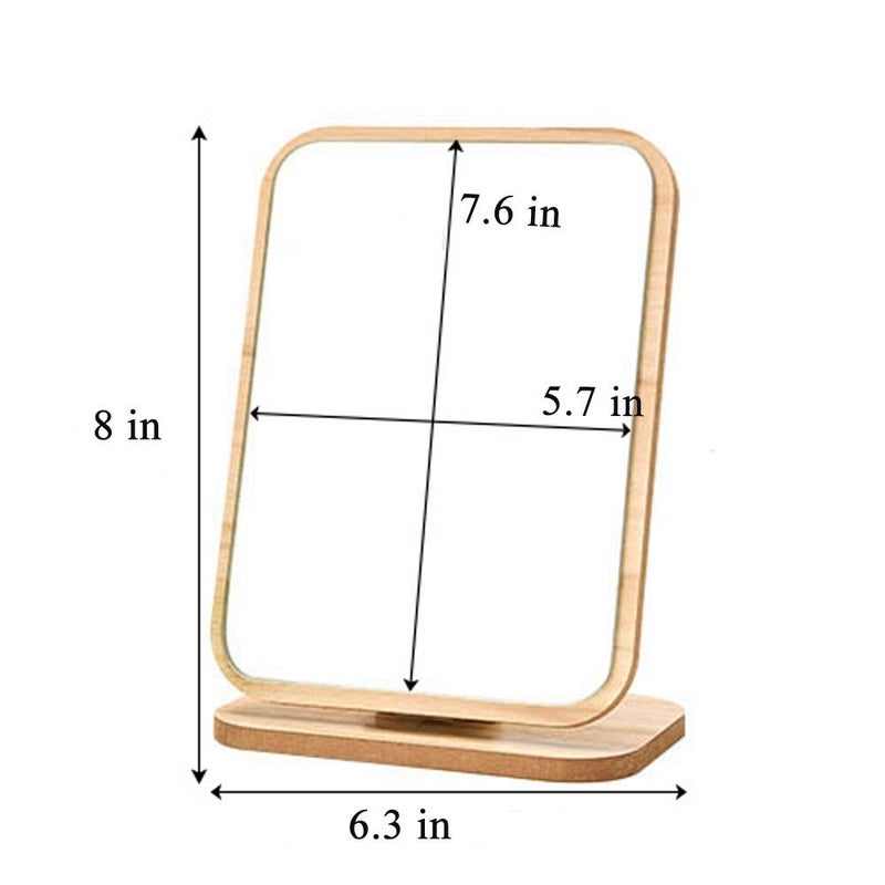 Aestivate Rectangle Compact Table Mirror Standing Wood Framed Mirror Desktop Mirror 90 Degree Rotating Mirror for Makeup Cosmetic - Image 2